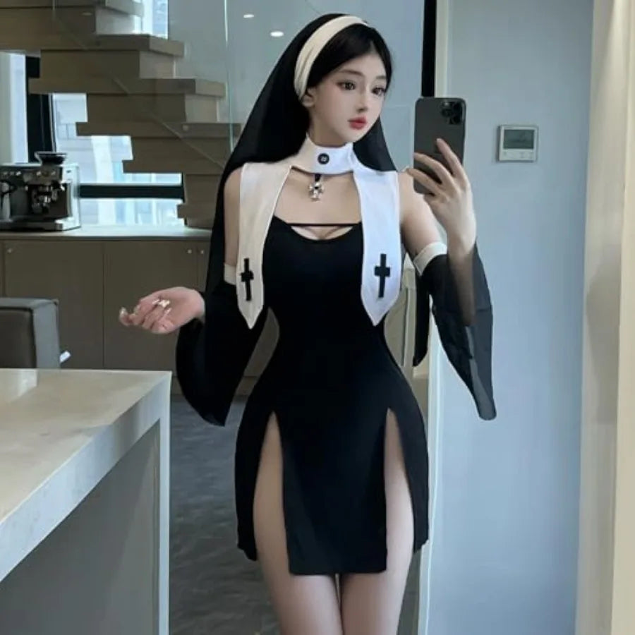 Modern Asymmetrical Split Hem Mini Dress With Statement Collar And Flared Sleeves