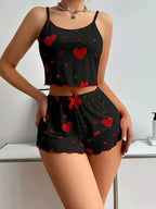 Women's Printed Camisole and Shorts Pajama Set, Sleeveless Spaghetti-Strap Sleepwear with Coordinated Summer Loungewear