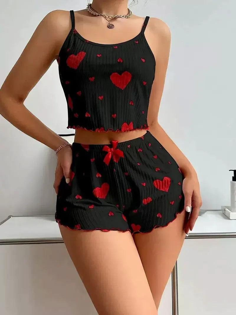 Women's Printed Camisole and Shorts Pajama Set, Sleeveless Spaghetti-Strap Sleepwear with Coordinated Summer Loungewear