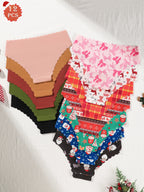 12-Piece Wavy-Edge Low-Rise Brief Set in Assorted Holiday Prints and Solids