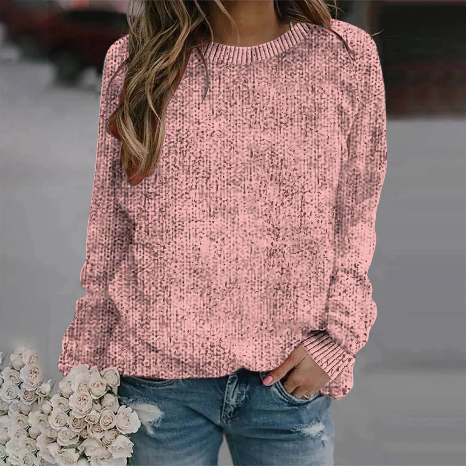 Women's Relaxed Fit Crew Neck Cozy Knit Everyday Sweater Pullover