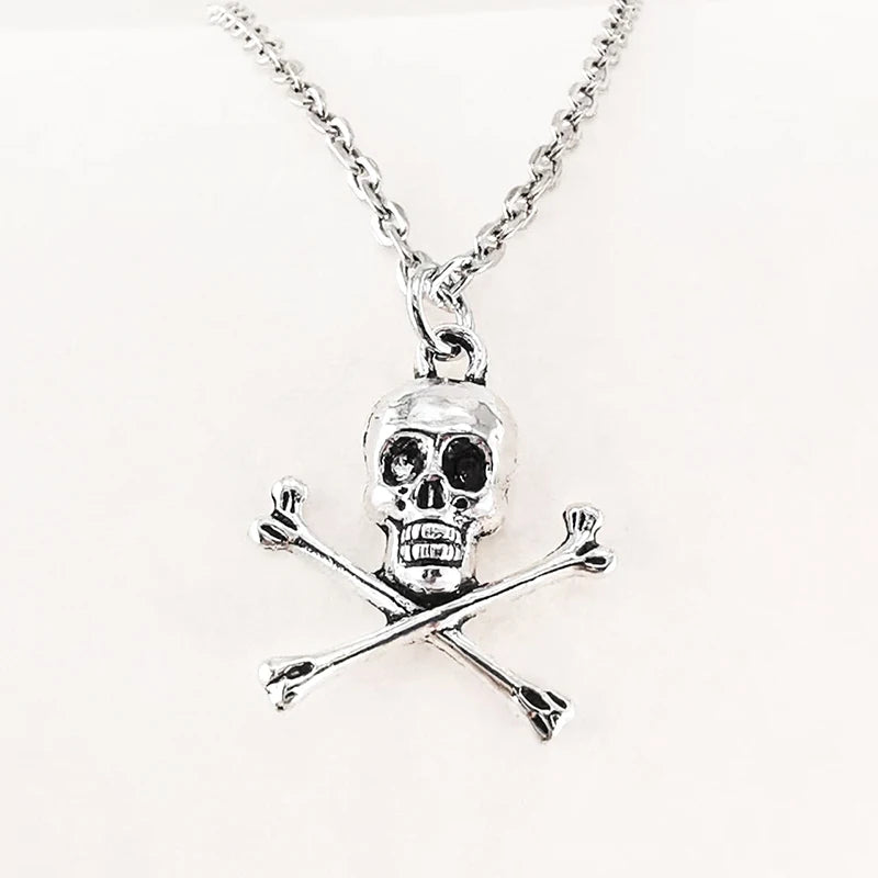 Skull and Crossbones Pendant Necklace for Gothic Grunge and Y2K Style
