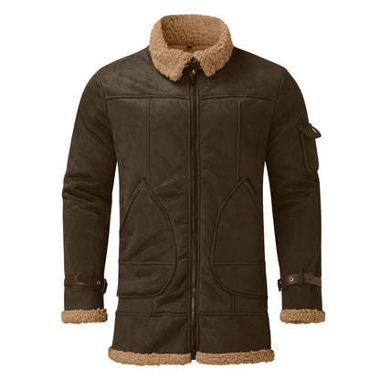 Men's Faux Suede Sherpa Lined Zip Jacket with Turn Down Collar for Rugged Casual Style