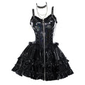 Women's Gothic A-Line Camisole Mini Dress with Detachable Sleeves and Choker Accessory Set
