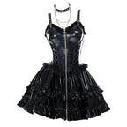 Women's Gothic A-Line Camisole Mini Dress with Detachable Sleeves and Choker Accessory Set