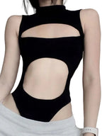 Cutout Sleeveless Bodycon Bodysuit for Gothic Techwear Alternative Fashion