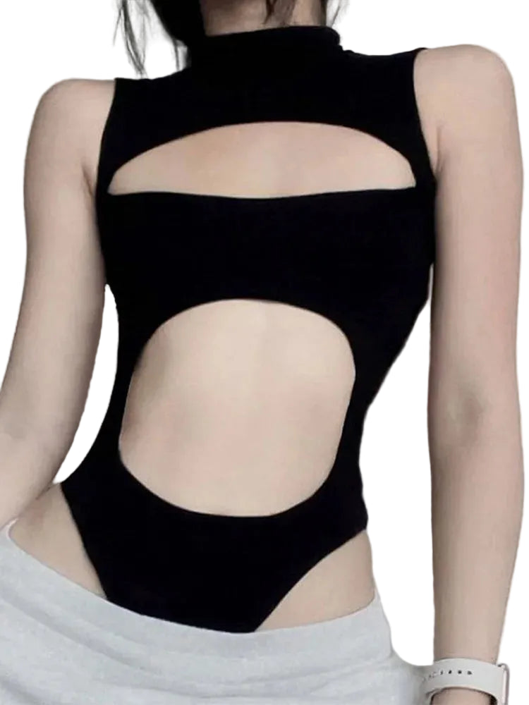 Cutout Sleeveless Bodycon Bodysuit for Gothic Techwear Alternative Fashion
