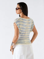 Off Shoulder Striped Knit Crop Top with Relaxed Summer Streetwear Style