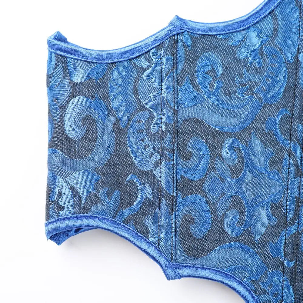 Royal Blue Jacquard Waist Cincher with Dramatic Scalloped Edges and Back Lace-Up