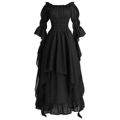 Romantic Gothic Ruffle Maxi Dress with Vintage Alternative Fashion Silhouette