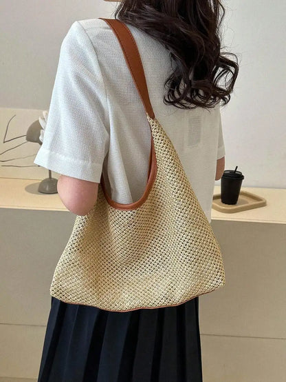Woven Straw Hobo Shoulder Bag with Relaxed Large Capacity Design