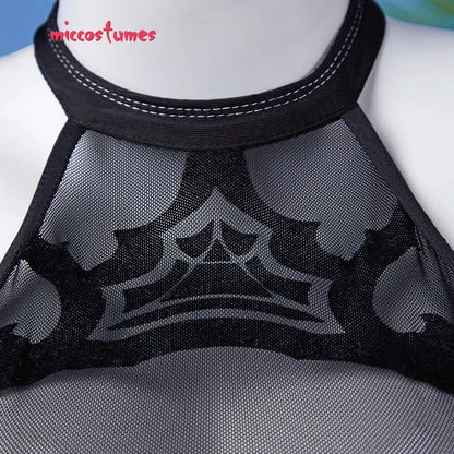 Women's Halter Backless One-Piece Swimsuit with Sheer Puff Sleeves and Mesh Overlay