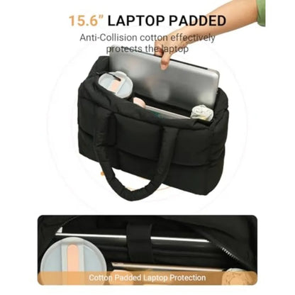 Large Quilted Puffer Tote Shoulder Bag with Utility Storage Compartments
