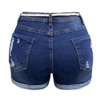 Women's High Waist Denim Style Shorts with Rolled Hem Relaxed Casual Everyday Fit