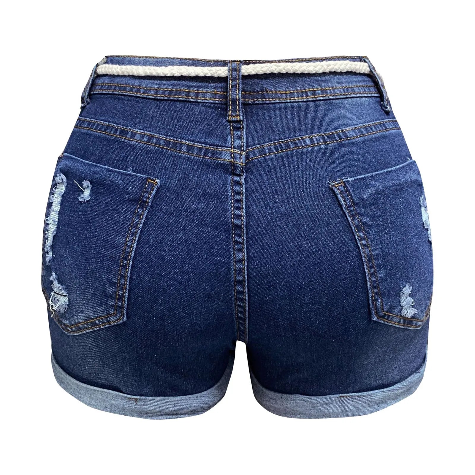 Women's High Waist Denim Style Shorts with Rolled Hem Relaxed Casual Everyday Fit