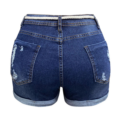 Women's High Waist Denim Style Shorts with Rolled Hem Relaxed Casual Everyday Fit
