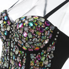 Rhinestone Embellished Bustier Corset Top with Structured Cups and Straps