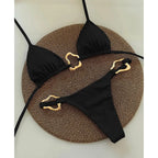 Espresso Brown String Bikini with Wavy Metallic Hardware Accents