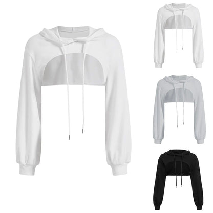 Women's Cropped Hooded Sweatshirt with Drop Shoulder Relaxed Fit for Modern Streetwear Fashion
