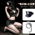 Bold Black Police Roleplay Set with Mesh-Panel Crop Top and Studded Mini Skirt