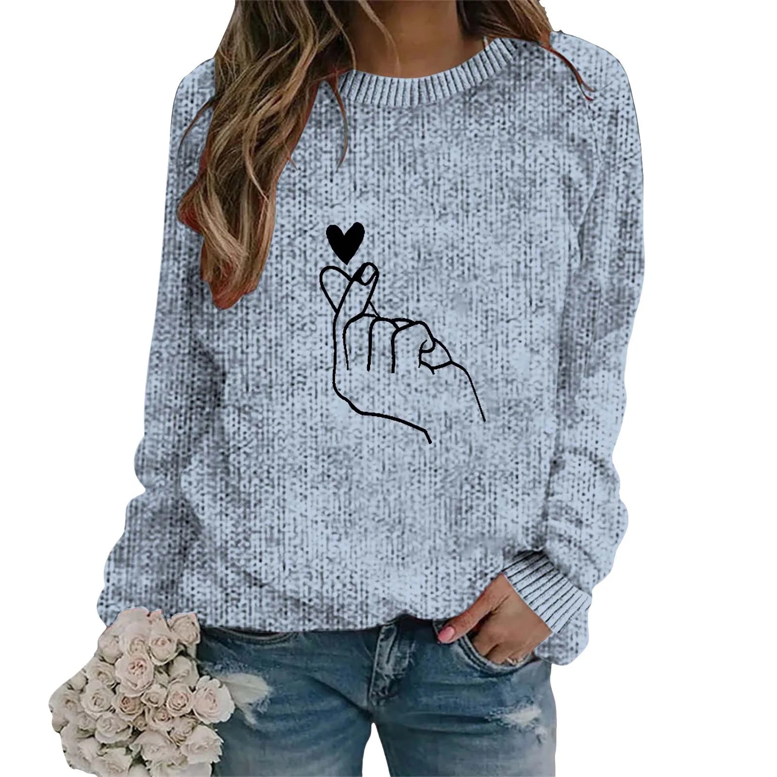 Women's Minimalist Embroidered Graphic Crew Neck Relaxed Knit Streetwear Sweater