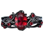 Gothic Oval Crystal Statement Ring Set With Ornate Dark Fantasy Design