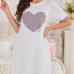 Relaxed Heart-Graphic Sleep Dress with Contrasting Trim