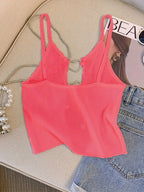 Ribbed Lace-Up Crop Top with Sleeveless Slim Fit Contemporary Streetwear Design