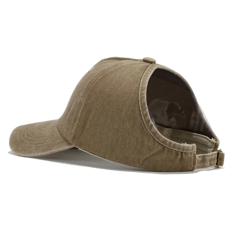 Washed Ponytail Baseball Cap Adjustable Curved Brim Casual Streetwear Outdoor Hat