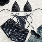 Classic Polka Dot Three-Piece Swimwear Set with Matching Swim Bottom