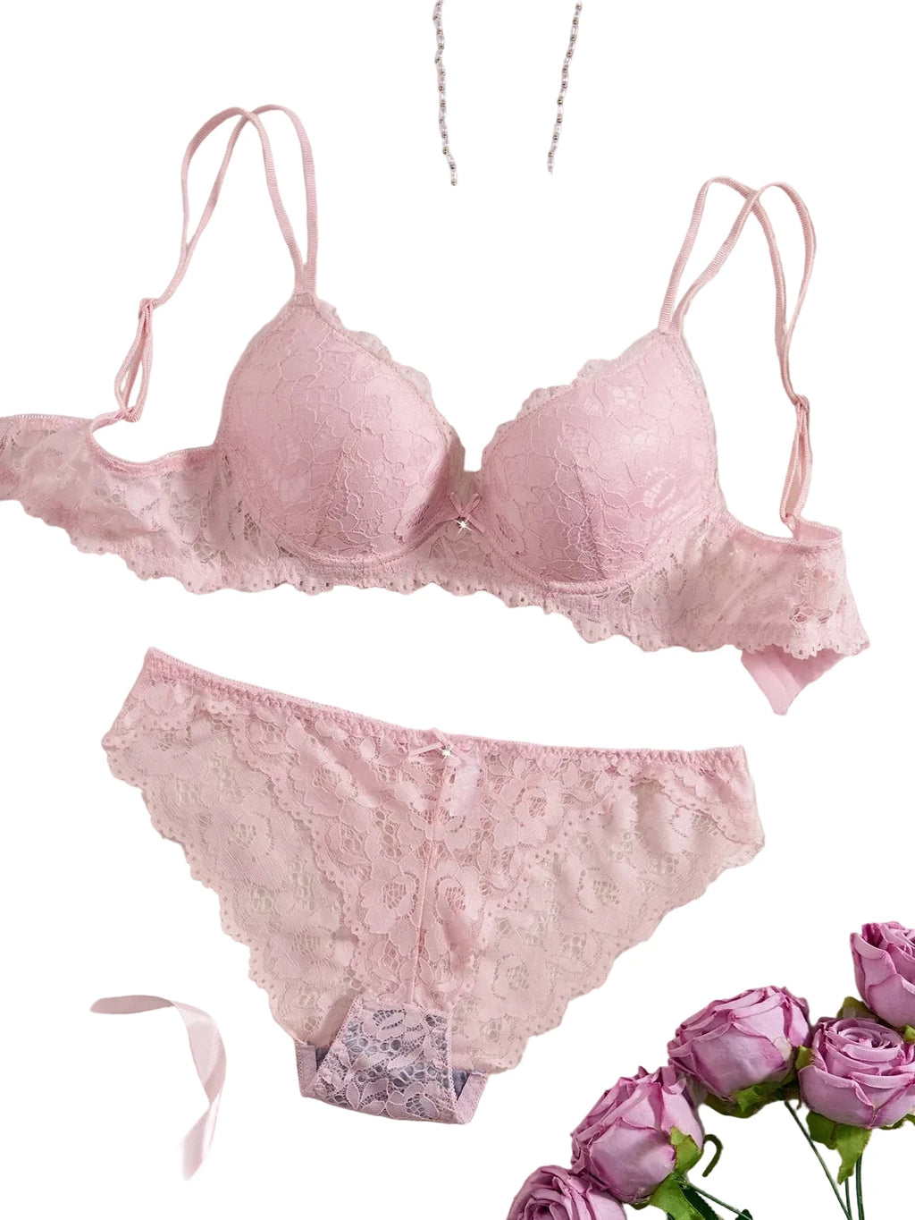 Contour Push-Up Lace Bra and Matching Scalloped Hipster Panty Everyday Intimates Set