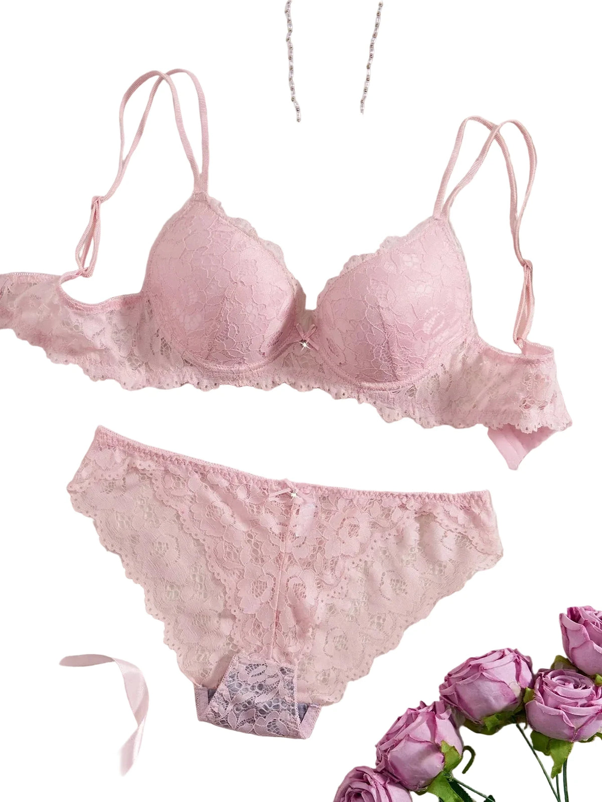 Contour Push-Up Lace Bra and Matching Scalloped Hipster Panty Everyday Intimates Set