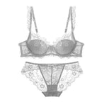 Delicate Blush Lace Lingerie Set with Adjustable-Strap Bra and Sheer-Detail Brief