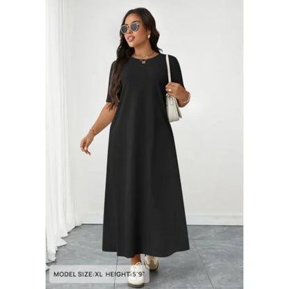 Short Sleeve Maxi T-Shirt Dress with Pockets and Relaxed Silhouette