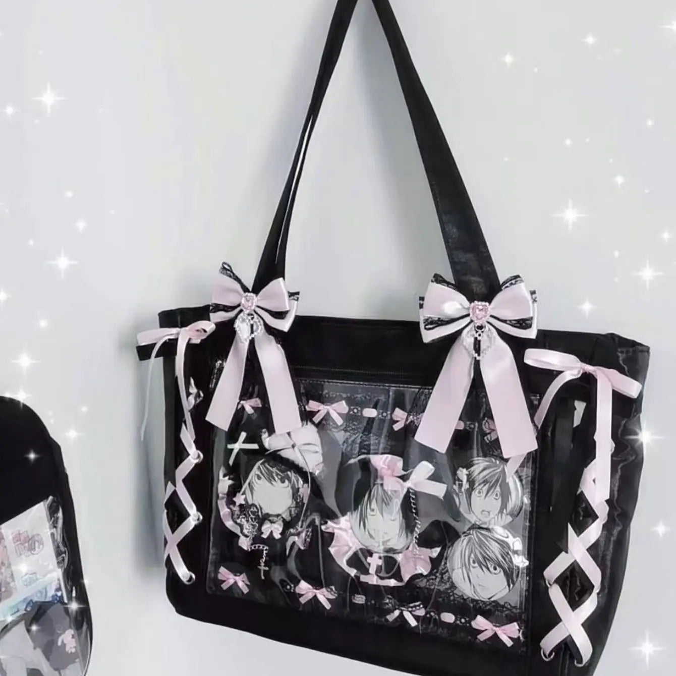 Transparent Display Tote Bag with Ribbon Accents and Organizer Compartments