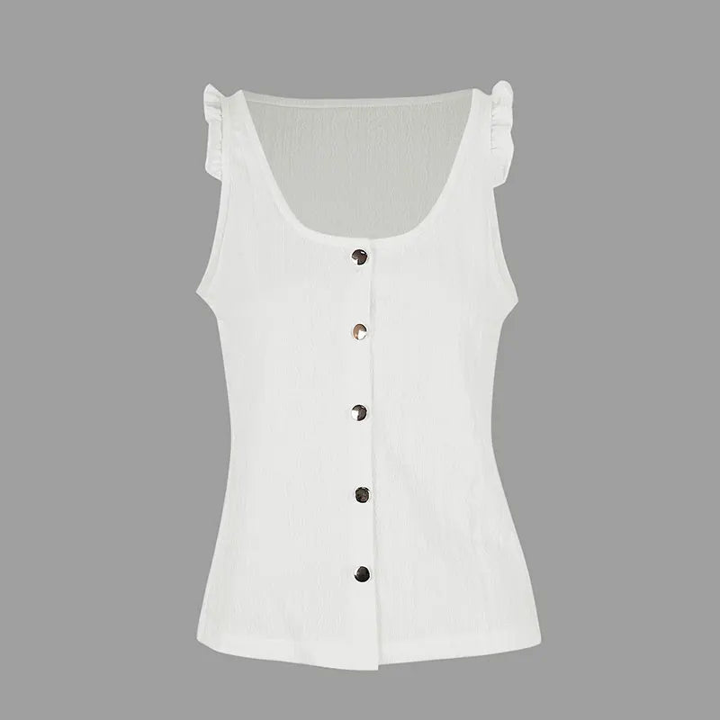Button Front Knit Tank Top with Slim Fit Casual Everyday Streetwear Style