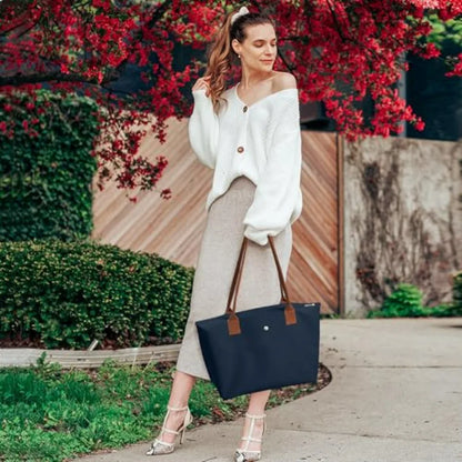 Minimal Large Capacity Tote Shoulder Bag with Zip Closure Design