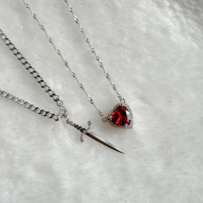 Heart and Sword Pendant Necklace Set With Romantic Alternative Charm