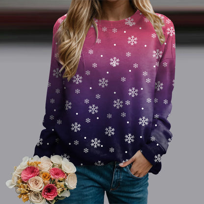 Women's Snowflake Pattern Crew Neck Sweatshirt for Cozy Seasonal Casual Everyday Style