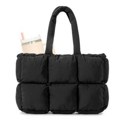 Large Quilted Puffer Tote Shoulder Bag with Utility Storage Compartments