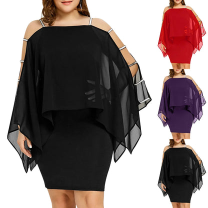 Elegant Sheer Overlay Batwing Sleeve Alternative Fashion Mini Dress