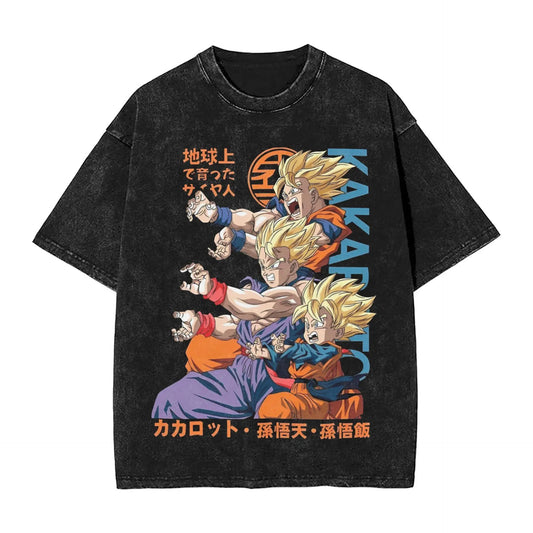 Retro Battle Anime Graphic Oversized Washed Streetwear Cotton Casual T-Shirt