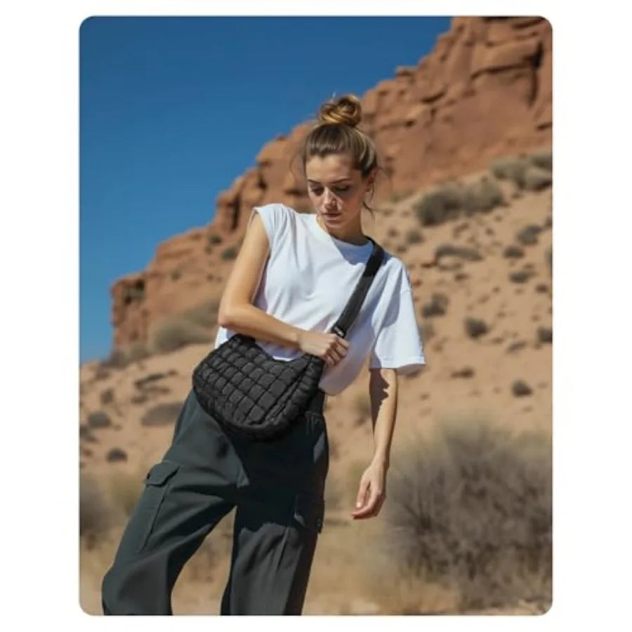 Compact Quilted Nylon Crossbody Shoulder Bag with Puffer Texture Design