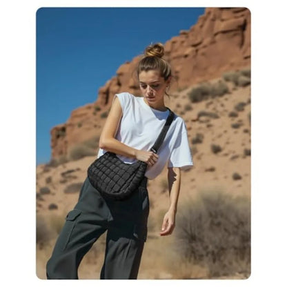 Compact Quilted Nylon Crossbody Shoulder Bag with Puffer Texture Design