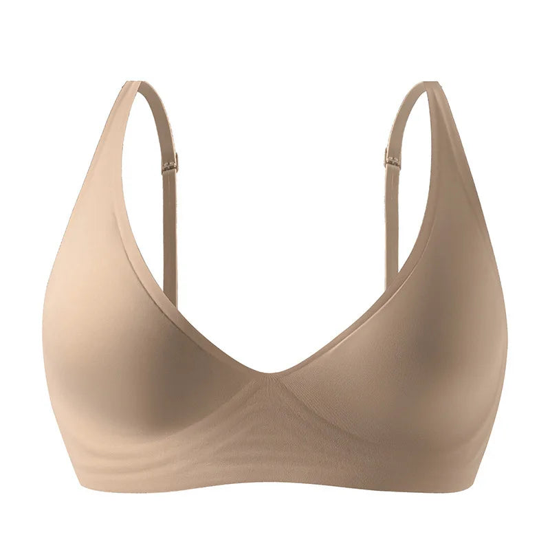 Seamless Deep-V Wire-Free Bra with Wide Smoothing Straps