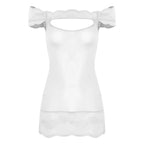 Vibrant Red Off-the-Shoulder Chemise with Chest Cutout and Lace Trim