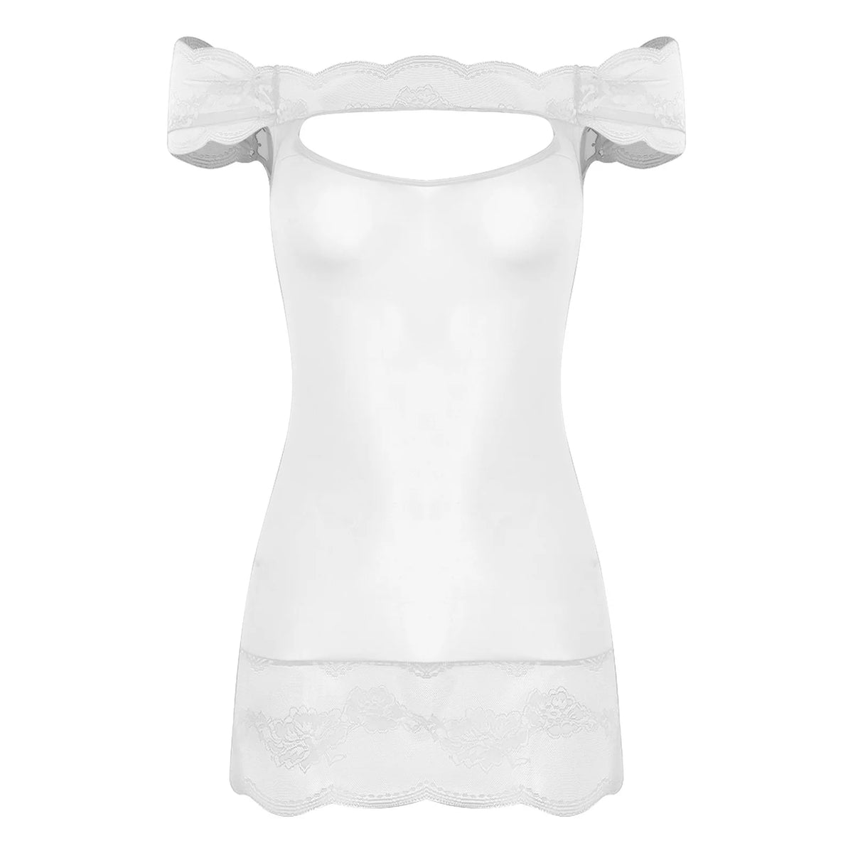 Vibrant Red Off-the-Shoulder Chemise with Chest Cutout and Lace Trim