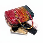 Embossed Top Handle Boston Satchel Bag with Detachable Crossbody Strap