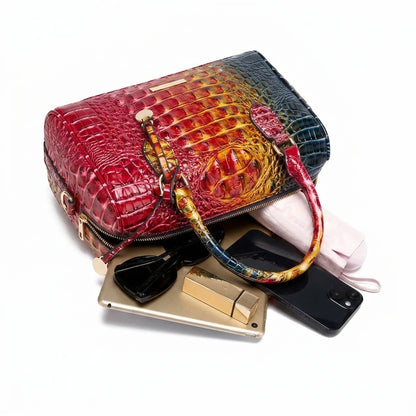 Embossed Top Handle Boston Satchel Bag with Detachable Crossbody Strap