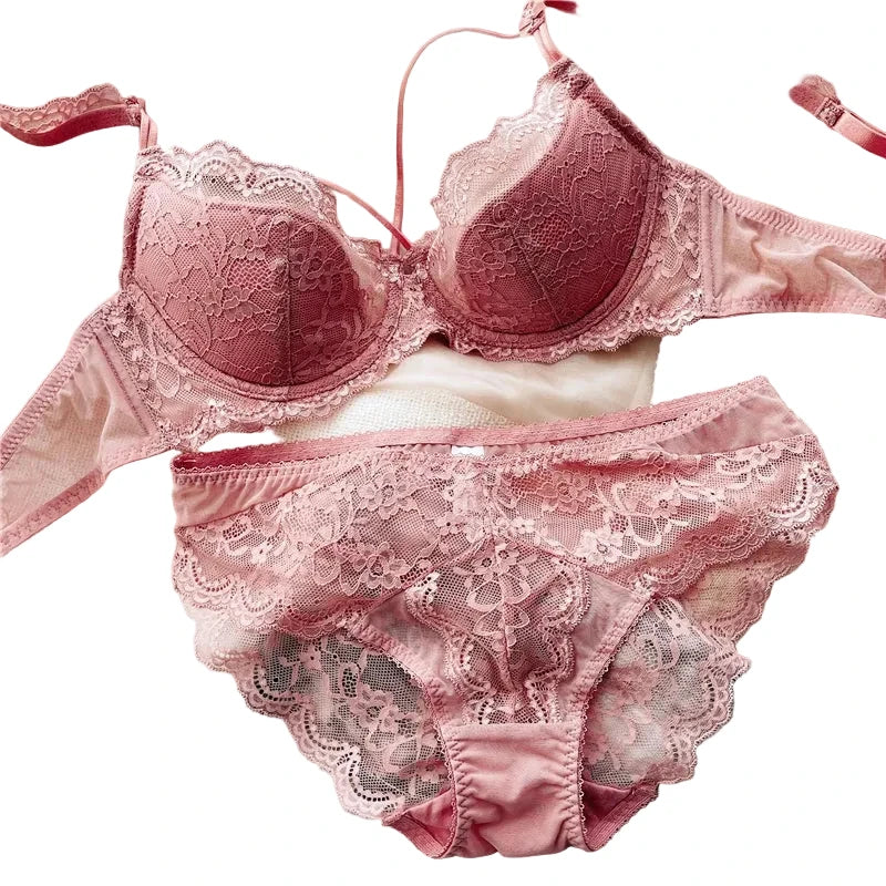 Rich Royal Blue Floral Lace Push-Up Bra and Scalloped Panty Set